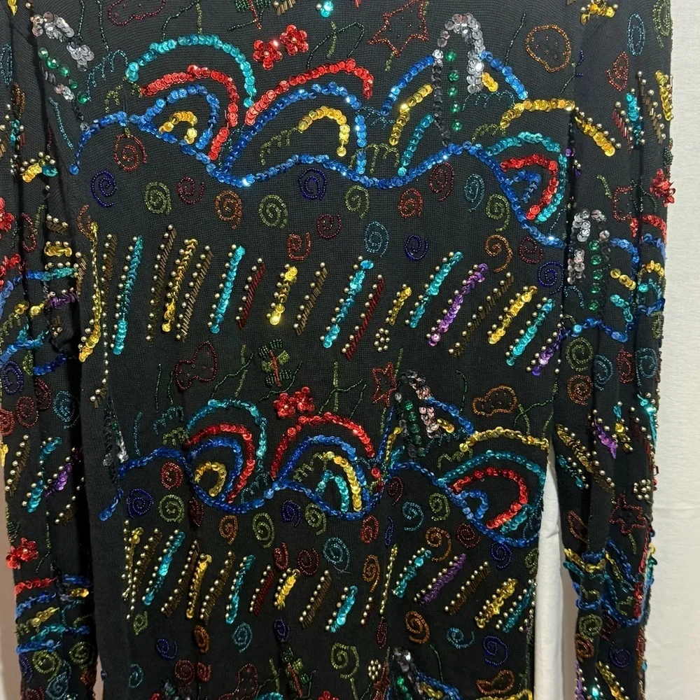 Vintage Marshall Ruosso Las Vegas Black sweater with rainbow sequin explosion - Picture 4 of 4